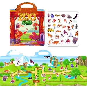 Reusable Jelly Sticker Book For Toddlers Zoo Theme Cartoon Animal DIY Quiet Book Waterproof Early Educational Toy For Kids Gift