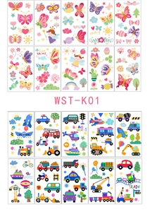 Variety of children's cartoon waterproof tattoo stickers with butterflies and vehicles