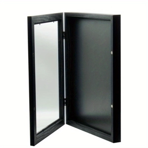 Dual-layer magnetic shadow box with black wooden frame and glass for jersey display