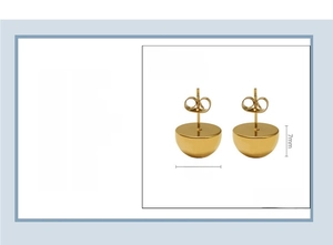 Detail showing 18k gold plated stainless steel dome earrings with 7x12mm size specs