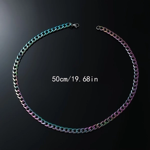 Rainbow Cuban link chain necklace 50cm 19.68in length shown on black background