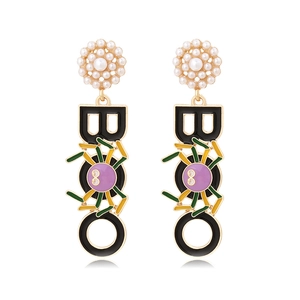 Halloween Boo Spider Drop Earrings Alloy Enamel Imitation Artificial Pearl Spooky Funny Festive Dangle Accessories For Women Girls