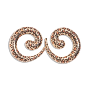 Minimalist leopard print spiral stud earrings featuring a bold geometric snake-like design