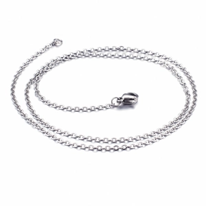 Polished silver stainless steel O-chain necklace with secure lobster clasp on white background