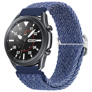 Detailed view of adjustable blue nylon braided solo loop band with metal buckle for smartwatch