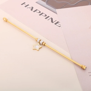 Macro detail of gold snake chain bracelet featuring a sparkling star magnetic clasp