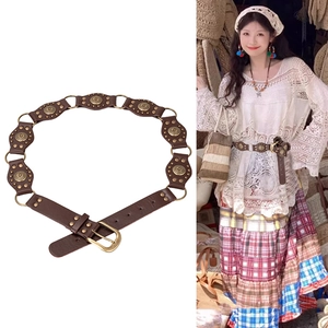 Catena da Vita Vintage Bohemian in Ecopelle Con Rivetti Retrò Anello di Metallo Cintura per Donna Stile Etnico Accessorio Moda Y2K