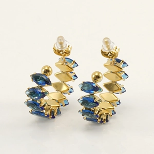 Pendientes de oro de 18K con circonitas azul oscuro en corte marquesa y diseño de aro