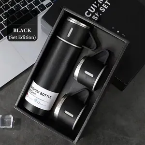 Business gift set with 500ml vacuum stainless steel flask and two drinking cups