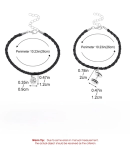 Detailed size specifications for woven bracelets with dumbbell and soccer ball charms