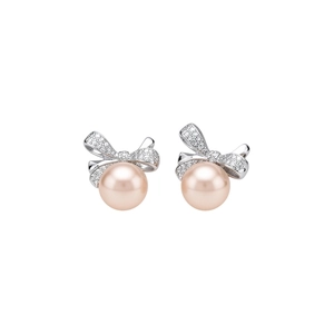 Pendientes elegantes de perlas con lazo estilo francés para mujer joyería de alta calidad