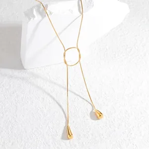 Minimalist 18K gold plated stainless steel chain necklace with teardrop tassels