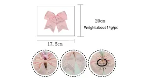 Pink cheerleading hair bow with rhinestones and elastic band, 20cm large ribbon accessory