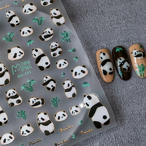Panda Nail Stickers Bamboo Patterns Gold Stamping Edge Adhesive Decals Ultra Thin Manicure Art Decoration Novelty