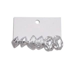 6-piece set of silver metallic earrings with irregular wavy textures on white card