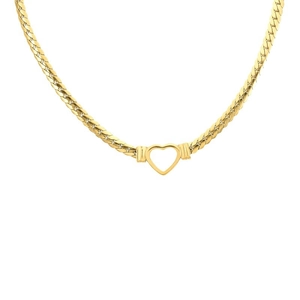 Luxurious gold-plated Cuban chain necklace with heart pendant on white background