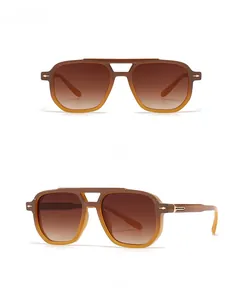 Front and 45-degree side view of vintage tea gradient pilot sunglasses with metal arrows