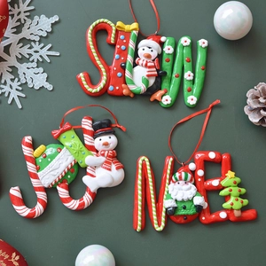 Christmas Letter Hanging Ornaments Polymer Clay Resin Santa Snowman Penguin Candy Cane Festive Holiday Tree Decor