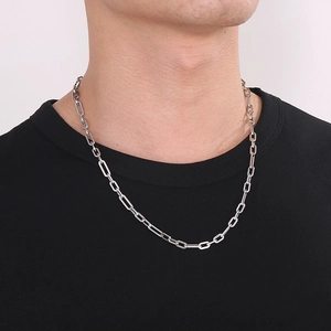 Men Stainless Steel Chain Necklace Hip Hop Ins Style Paperclip Rectangular Link Titanium Steel Jewelry