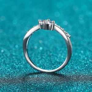 Elegant S925 sterling silver V-shape moissanite ring with micro-paved side stones