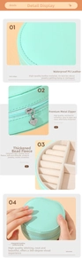 Detail view of round PU leather jewelry box with heart zipper and soft velvet lining