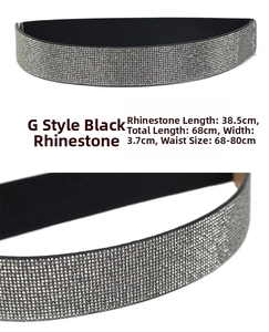 Detailansicht eines glitzernden Strass-Gürtels mit Maßen 68 cm Länge und 3,7 cm Breite