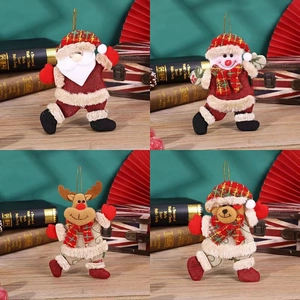Hanging plush Christmas ornaments set with Santa, Snowman, Reindeer and Bear figures