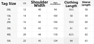Detailed size chart for lace long sleeve top showing measurements for 0XL to 5XL sizes