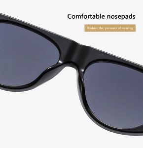 Close-up of comfortable integrated nose pads on black oversized sunglasses for pressure relief