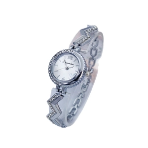Luxury silver quartz watch with zigzag rhinestone bracelet and white round dial