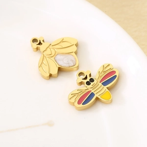 Creative stainless steel honey bee pendants with colorful enamel and gold finish