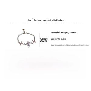 Pink zircon butterfly bracelet details with 16.8cm main chain and 5.2cm extension