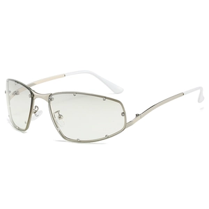 Chic oversized rimless square sunglasses with rhinestone edges and silver metal temples