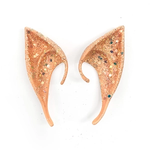 Cosplay elf ears in flesh tone with gold and colorful sequins for Halloween parties