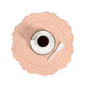 Pink faux leather placemat with Nordic embossed baroque pattern and heat resistance