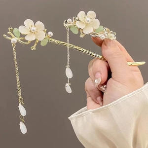 Pic À Cheveux Et Pince Fleur De Magnolia Alliage Imitation Künstliche Perle Longue Frange Vintage Style Chinois Coiffe Pour Femmes