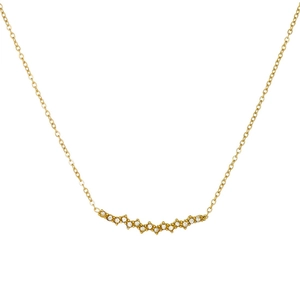 Elegant gold plated stainless steel necklace with wavy white zircon crystal inlay