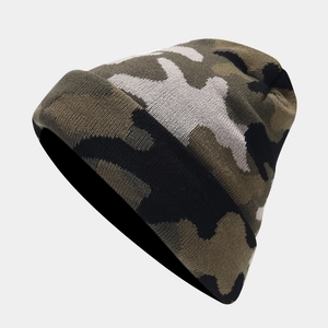 Winter camouflage jacquard knit beanie for men and women with warm cuffed design