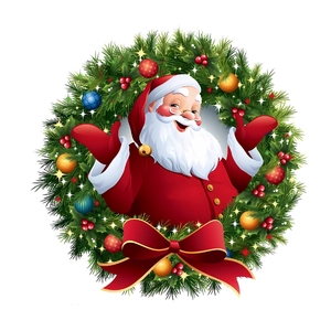 Christmas Santa Claus wreath wall sticker for bathroom decor with red bow and ornaments