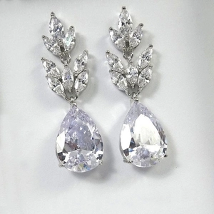 Elegant silver pear-shaped cubic zirconia drop earrings for bridal wedding jewelry