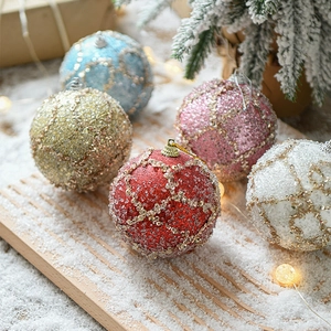 Christmas Ball Ornaments Sequin Foam Glitter Beads Mesh Pattern Tree Hanging Festive Decoration Party Scene Layout Holiday