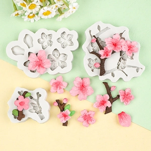 Cherry blossom silicone mold set with pink flower finished samples for cake decorating