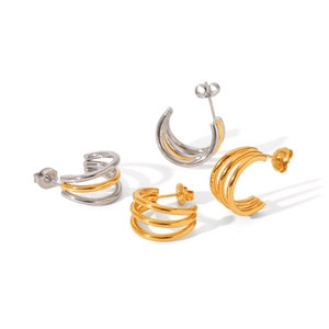 Minimalist C-shape multi-layer stacked hoop earrings in gold and silver finish