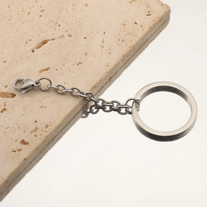 Polished silver stainless steel keychain with lobster clasp and chain link details