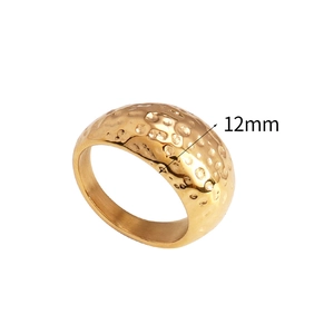 18K gold plated 12mm wide stainless steel ring with vintage hammered moon texture