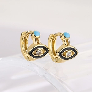 Evil Eye Hoop Earrings 18K Gold Plated Copper Colorful Enamel Cubic Zirconia Mini Dainty Jewelry For Women