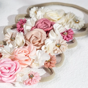 Baby Floral Headband Soft Nylon Elastic Fabric Roses Rhinestone Decoration Infant Toddler Hair Accessories Photo Props