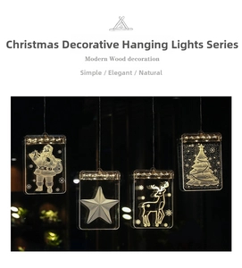 Detail of warm white LED Christmas window lights with laser engraved festive patterns