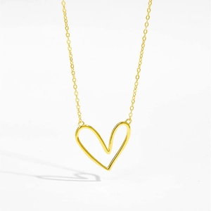 Minimalist 925 sterling silver heart pendant necklace with elegant gold finish and thin chain