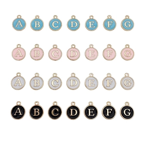 Alphabet Letter Charms Round Alloy Enamel Pendants For DIY Bracelet Necklace Jewelry Making Accessory